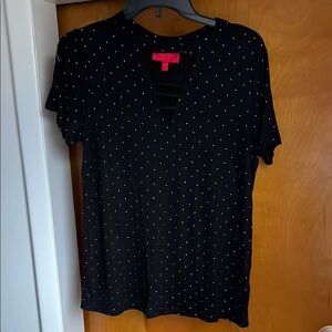 Jennifer Lopez Black and White Polka Dot Short Sleeve T-Shirt